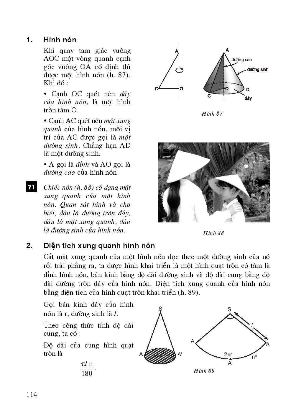 Hình nón. Hình nón cụt. Diện tích xung quanh và thể tích của hình ...